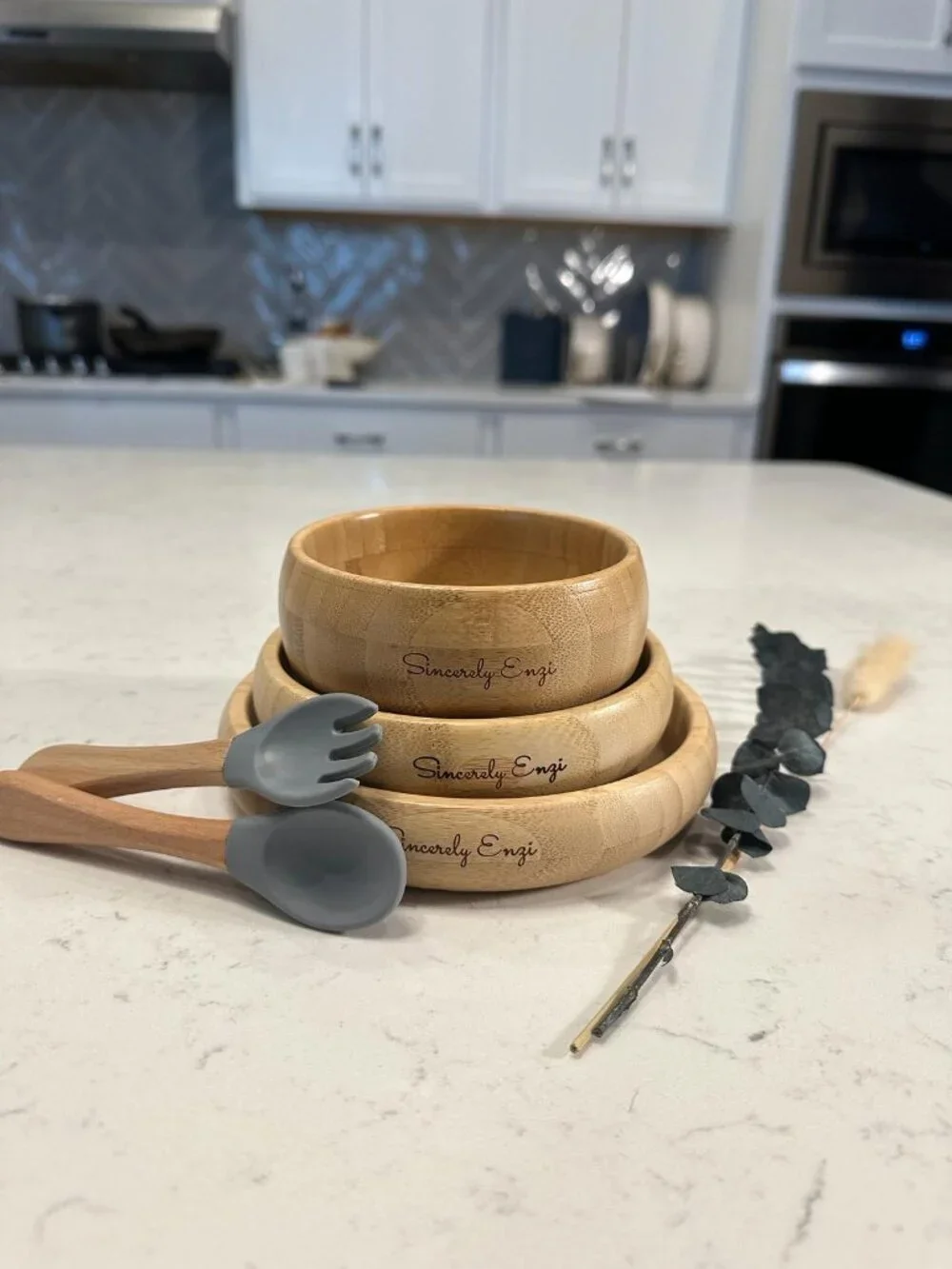 New! Bamboo Bowl and Utensil Set | 5-Pc Feeding Set for Toddlers (Color Options)